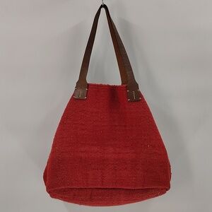 J.Jill Purse Red Tie Close Large Shoulder Bag Interior Pocket Leather Handles